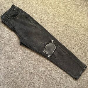 Distressed Black High Rise Mom Jeans